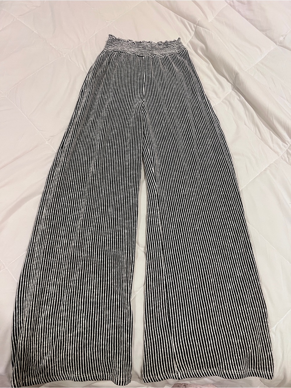 Striped Wide Leg Palazzo Pants - Black & White